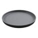 A black round plate with a circular rim on a white background.