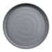 A grey melamine plate with a swirl pattern.