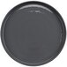 A gray melamine plate with a black rim.