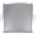A square metal griddle tray with handles.