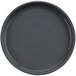 A gray melamine round plate with a white background.