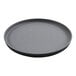 A round grey plate with a black rim.