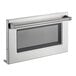 A Solwave stainless steel microwave door with a glass window.