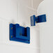 A blue and white Choice polypropylene ice tote with a blue handle and lid.