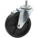 An Avantco black stem caster with a black and silver metal wheel and a black metal screw.