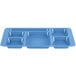 A blue plastic tray with six compartments.