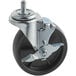 An Avantco black stem caster with a metal wheel and a metal screw.