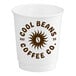 A white customizable paper hot cup with brown text that says "Cool Beans Coffee Co." 