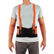 A man wearing an Ergodyne ProFlex 100HV Hi-Vis back support brace over a grey shirt.