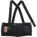 A black back support belt with orange straps.