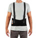 A man wearing an Ergodyne ProFlex spandex back brace with suspenders.