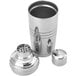 A silver Barfly cocktail shaker with a lid.