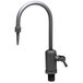 A black T&S laboratory faucet with a rigid gooseneck spout.