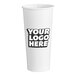 A white customizable paper cold cup with black text.
