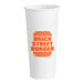A white customizable paper cold cup with orange text that says "Brick Street Burger"