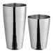 Two stainless steel Barfly cocktail shaker cups with lids.