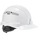 A white Ergodyne Skullerz hard hat with black accents.