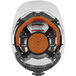 A white Ergodyne Skullerz hard hat with orange straps.