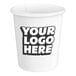 A white paper cup with the words "your logo here" in black text.