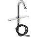 A Waterloo chrome hands-free sensor faucet with a gooseneck spout and attached chrome faucet deck plate.