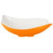 An orange bowl with a white surface.