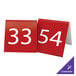 A red Cal-Mil customizable table tent sign with the number 33 in white.