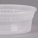 A Pactiv translucent plastic deli container with a lid.