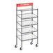 A Regency black epoxy mobile take-out cart with 1 shelf and 4 slanted drop in baskets.