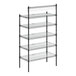 A black metal Regency epoxy shelving unit with five shelves.