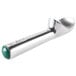 A Zeroll aluminum ice cream scoop with a green handle.
