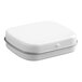 A small white rectangular tin with a hinged lid.