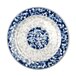 A close-up of a Thunder Group Blue Dragon melamine plate with a blue and white circular design.