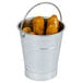 An American Metalcraft mini galvanized pail filled with fried chicken strips.