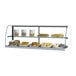 A white 63-inch top dry display case with glass front and shelves, shown holding various baked goods and snacks.