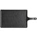 An Acopa black rectangular melamine serving board with a handle.