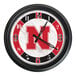 A round wall clock featuring the University of Nebraska logo with a black frame and red, black, and white accents.