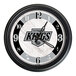 A round wall clock featuring the Los Angeles Kings logo and a black frame.