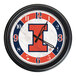 A round wall clock featuring the University of Illinois logo with orange and blue accents and a black frame.