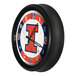 A round wall clock featuring the University of Illinois logo, with a black frame and LED lighting.