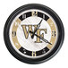 A round wall clock featuring the Wake Forest University logo and school colors, designed for indoor or outdoor use.