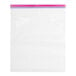 A white plastic Ziploc storage bag with a pink zipper.