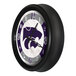 A round wall clock with a black frame featuring the Kansas State University logo and LED lighting.
