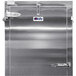 A Bally walk-in freezer with a stainless steel door with a logo and a lock.