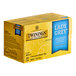 A yellow Twinings Lady Grey Tea box with blue and black labels.