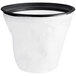 A white cloth filter with a black ring.