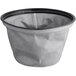 A grey fabric basket with black trim.
