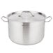 A Vollrath stainless steel sauce pot with a lid.