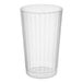 A clear plastic fluted tumbler with a 12 oz. capacity.