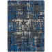 A close-up of a Joy Carpets blue and grey distressed patterned area rug.