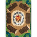 A Joy Carpets area rug with a pattern of logs and fire.